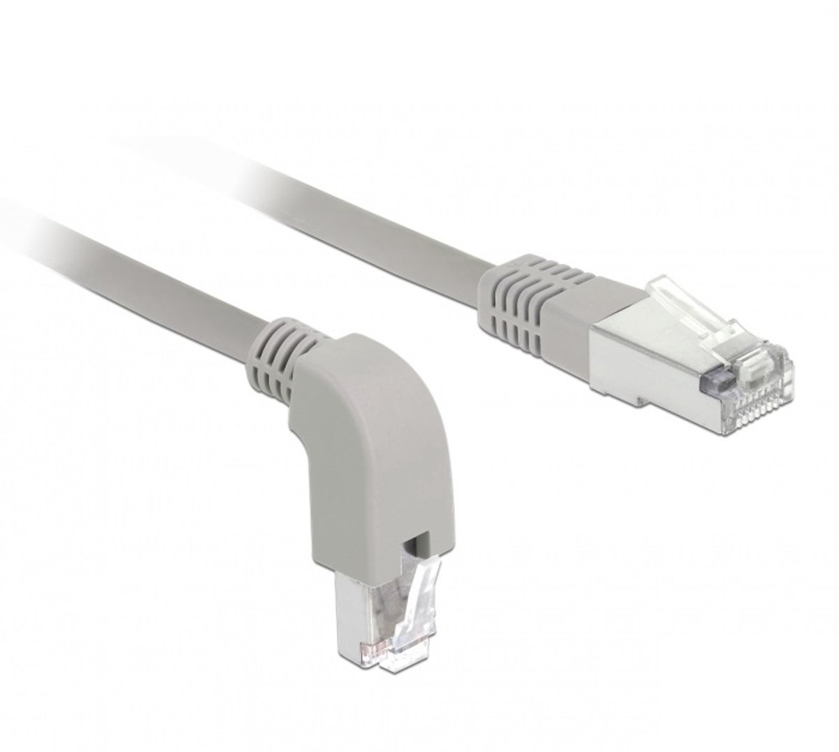 S/FTP CAT6a 10 Gigabit netwerkkabel haaks naar boven / recht / grijs - LSZH - 0,50 meter