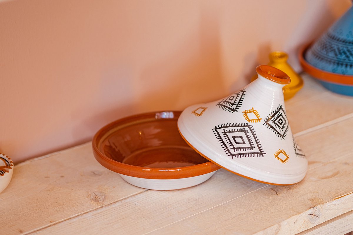 Unieke Handgemaakte Marokkaanse Kook Tajine (Geglazuurd) Berber Wit M