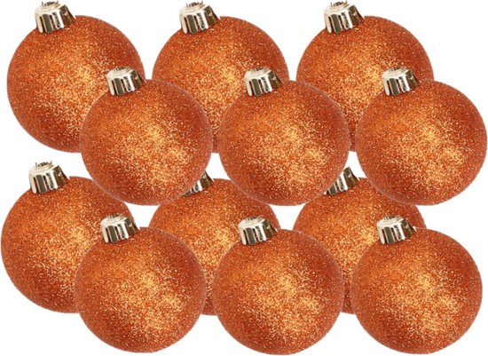 Kerstversiering set glitter kerstballen in het oranje 6 en 8 cm pakket - 30x stuks inhoud