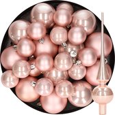 Décorations de Noël de Noël Boules de Noël en plastique avec pic en verre rose clair 6-8-10 cm paquet de 45x pièces - Décorations Décorations pour sapins de Noël