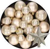 Kerstversiering kunststof kerstballen met piek parel/champagne 6-8-10 cm pakket van 45x stuks - Kerstboomversiering