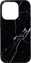 Shop4 - Geschikt voor iPhone 14 Pro Max Hoesje - Harde Back Case Glass Marmer Zwart