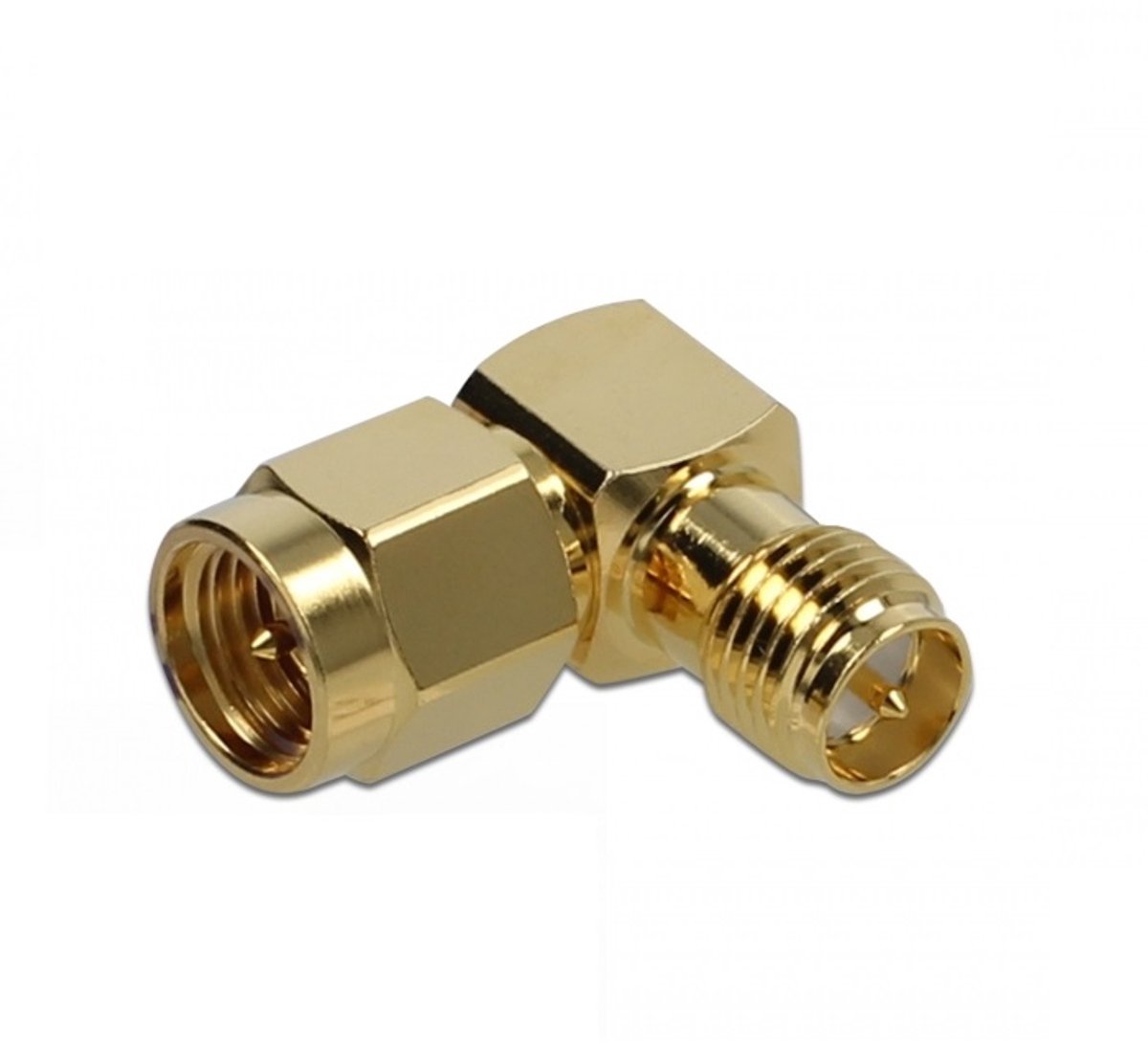 RP-SMA (v) - SMA (m) haakse adapter - 50 Ohm / 10 GHz