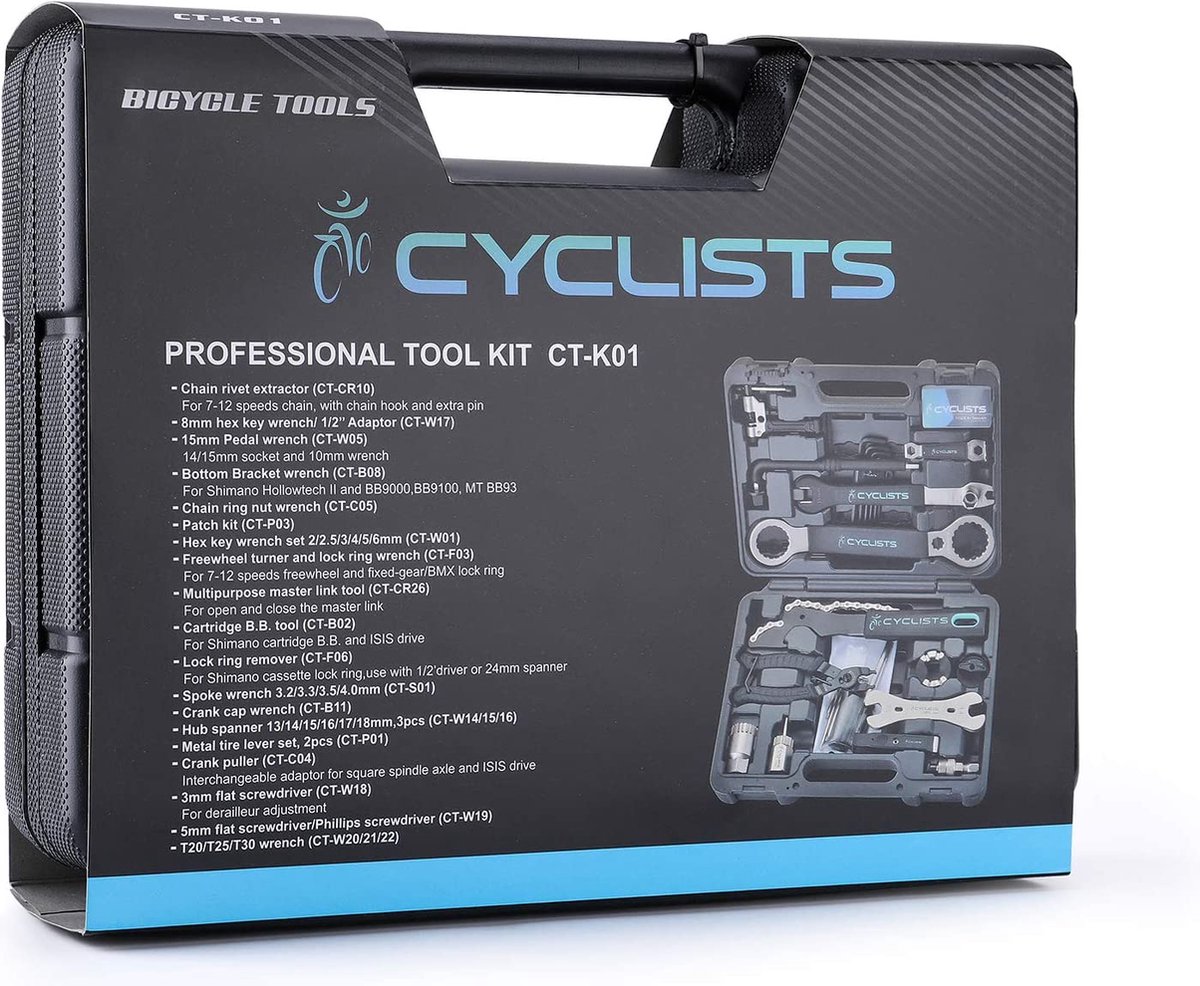 Kit Repair Velo Cyclists 22 Pcs Kit De Réparation De Vélo, Valise D'outils Portable Kit D' Outils Pour Pneus Chaîne Montage Réparations Bike Tool Avec Valise De Transport Outil Réparation Chaîne Pneus