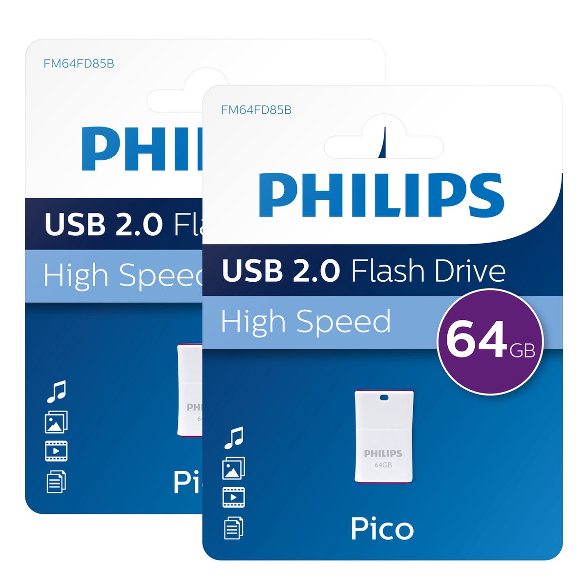 Philips 64GB Pico Edition Magic Purple® - 2-Pack - Mini USB stick – Compacte geheugenstick