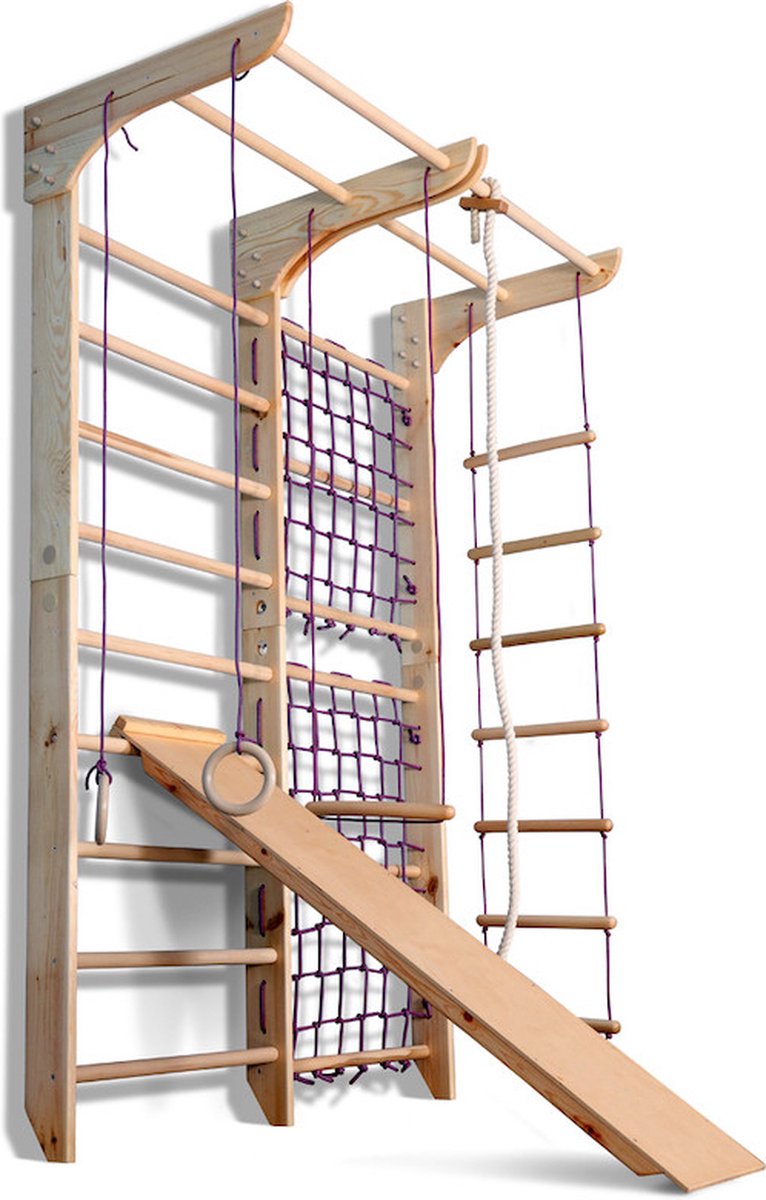 Klimspeel Wereld - Klimrek Gladiator 2 met Touwset en Glijbaan - Klimmuur Klimrek Klimnet voor kinderen - vernis — afbeelding 2