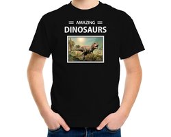Dieren foto t-shirt T-rex dino - zwart - kinderen - amazing dinosaurs - cadeau shirt Tyrannosaurus Rex dinosaurus liefhebber - kinderkleding / kleding 134/140
