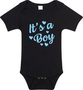 Its a boy gender reveal cadeau tekst baby rompertje zwart jongens - Kraamcadeau - Babykleding 92