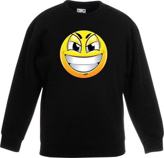 emoticon/ emoticon sweater ondeugend zwart kinderen 170/176