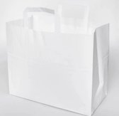 Papieren Draagtassen | Witte papierdraagtassen | 26 + 16 x 25 cm | BIO | Milieuvriendelijk | To go tasjes | Maaltijd tasjes | 60 stuks | papieren zakjes | cadeautasjes | papieren draagtas