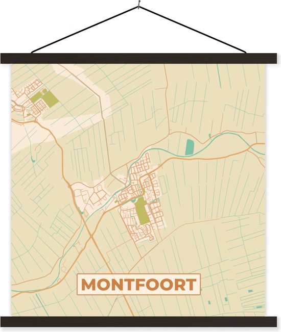 Porte-affiche avec affiche - Affiche scolaire - Montfoort - Carte - Carte - Plan de la ville - 60x60 cm - Lattes noires