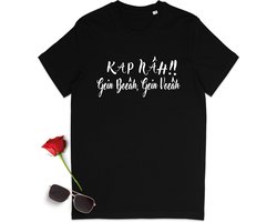 Grappig heren t shirt - Dames tshirt met print 'Kap nah, geen boer geen voer' Unisex maten: S t/m 3XL - Shirt kleur zwart.