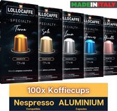 Lollo Caffè - Pack d' Tasses à café Nespresso (100 pièces) - 5 saveurs - Café italien - Tasses à café à café 100% aluminium