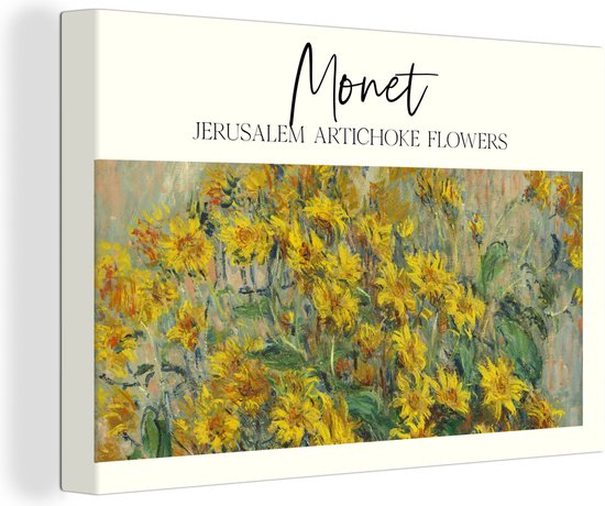 Canvas - Canvas schilderij - Monet - Jeruzalem - Zonnebloemen - Vaas - Oude meesters - Muurdecoratie - Canvasdoek - 90x60 cm