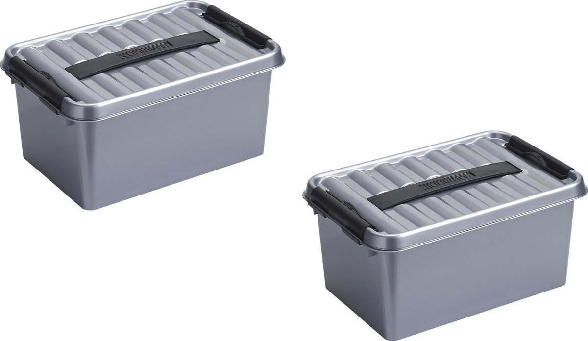 Sunware 2x stuks sunware q-line opberg box/opbergdoos - 6 liter - 30 x 20 x 14 cm - kunststof - opslagbox - grijs