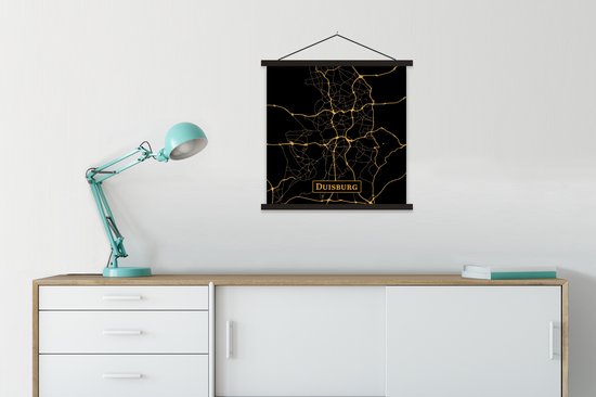 Porte-affiche avec affiche - Affiche scolaire - Carte - Duisburg - Allemagne - Or - Zwart - 60x60 cm - Lattes noires