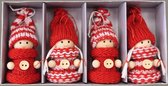 Wichtel - Kerst - Hanger - Kerst poppetje - 6 cm - rood/ wit/beige  - Set van 4 - 7011