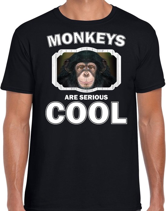 Dieren apen t-shirt zwart heren - monkeys are serious cool shirt - cadeau t-shirt leuke chimpansee/ apen liefhebber L