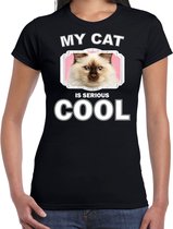 Rag doll katten t-shirt my cat is serious cool zwart - dames - katten / poezen liefhebber cadeau shirt S