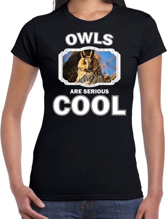 Dieren uilen t-shirt zwart dames - owls are serious cool shirt - cadeau t-shirt ransuil/ uilen liefhebber XS