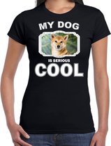 Shiba inu honden t-shirt my dog is serious cool zwart - dames - Shiba inu liefhebber cadeau shirt L