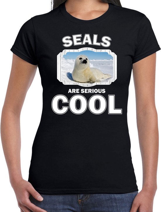 Dieren zeehonden t-shirt zwart dames - seals are serious cool shirt - cadeau t-shirt witte zeehond/ zeehonden liefhebber XXL