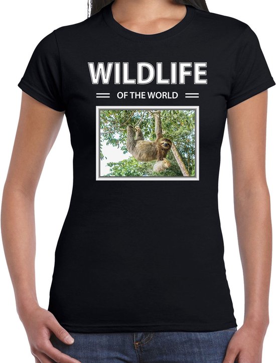 T-shirt photo Animaux Sloth - noir - femme - faune du monde - cadeau chemise paresseux amoureux M
