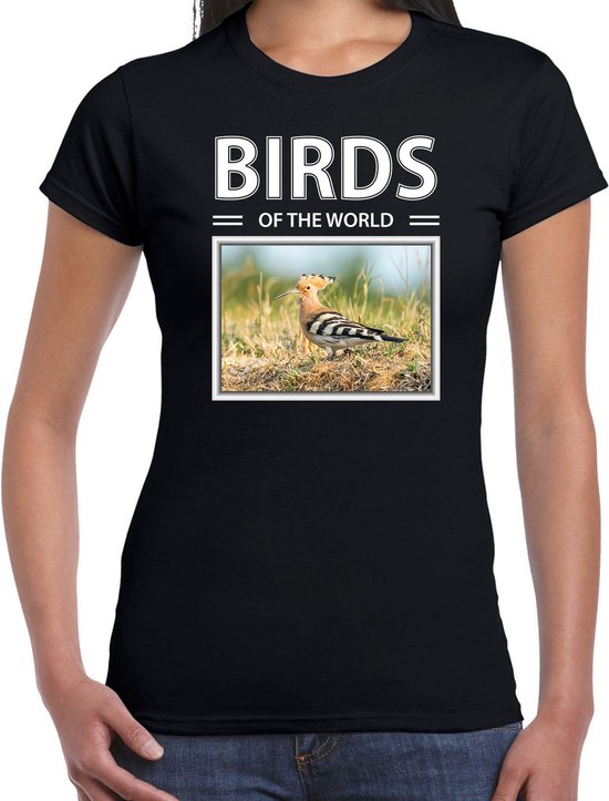 Dieren foto t-shirt Hop - zwart - dames - birds of the world - cadeau shirt Hop vogels liefhebber XXL