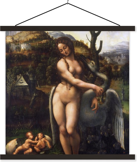 Leda et le cygne - Affiche textielposter Leonardo de Vinci lattes noires 90x90 cm