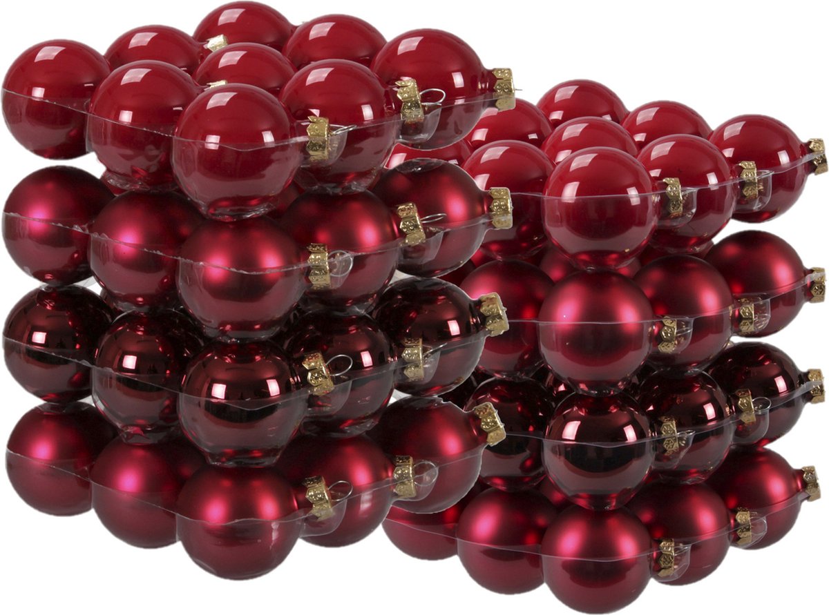 72x stuks glazen kerstballen rood/donkerrood 4 en 6 cm mat/glans - Kerstversiering/kerstboomversiering