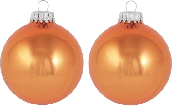 24x Orange Crush oranje glazen kerstballen glans 7 cm kerstboomversiering - Kerstversiering/kerstdecoratie oranje