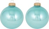 16x Waterlelie blauwe glazen kerstballen glans 7 cm kerstboomversiering - glans - Kerstversiering/kerstdecoratie blauw