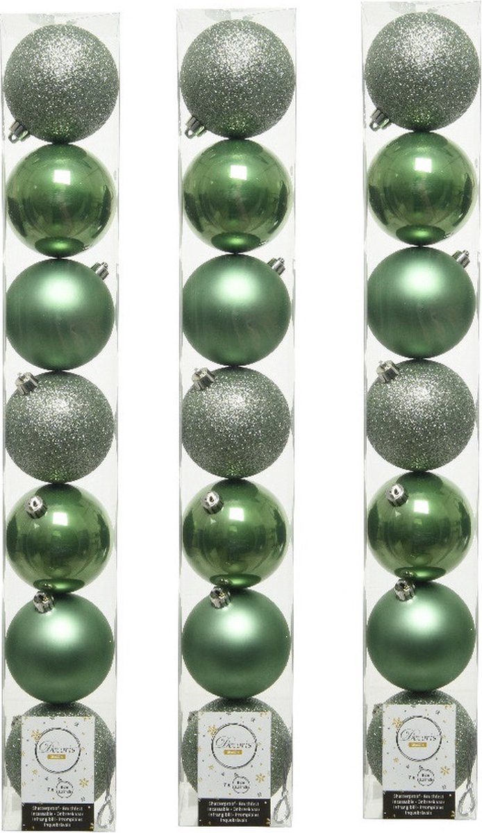 21x stuks kunststof kerstballen salie groen(sage) 8 cm - Mix - Onbreekbare plastic kerstballen
