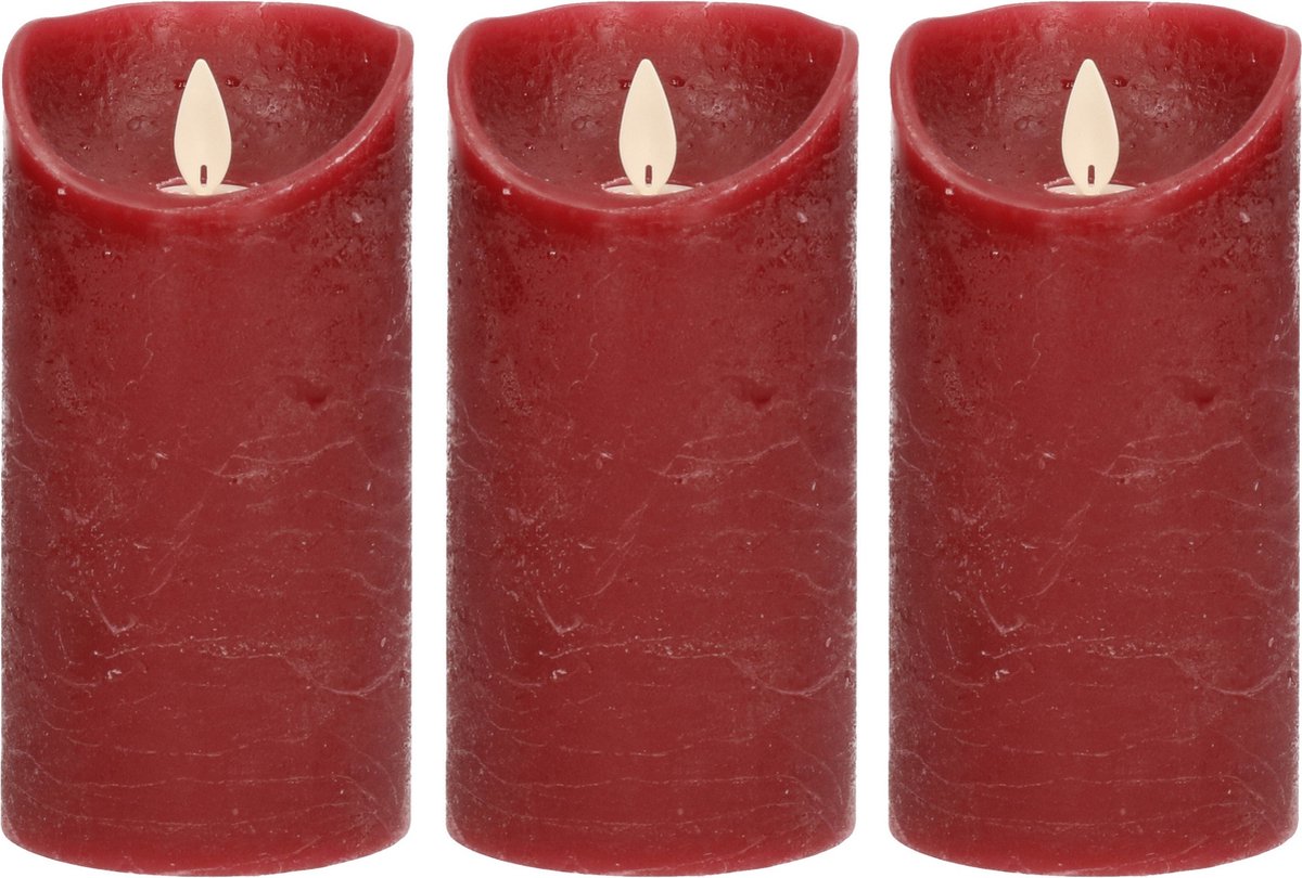 Anna's Collection Led kaars/stompkaars - 3x - bordeaux rood - H15 x D7,5 cm - wax - bewegende vlam