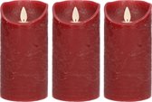 3x Bordeaux rode LED kaarsen / stompkaarsen 15 cm - Luxe kaarsen op batterijen met bewegende vlam