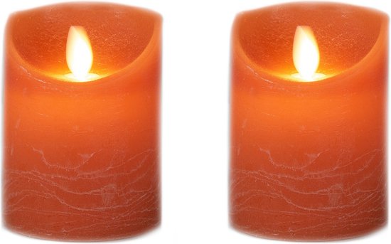 2x stuks led kaarsen/stompkaarsen oranje D7,5 x H10 cm – met timer – Woondecoratie – Elektrische kaarsen