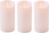 3x Roze LED kaars / stompkaars 15 cm - Luxe kaarsen op batterijen met bewegende vlam