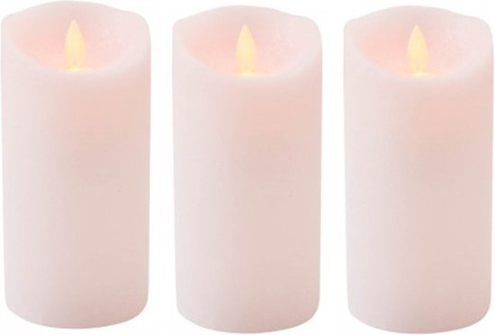 3x Roze LED kaars / stompkaars 15 cm - Luxe kaarsen op batterijen met bewegende vlam