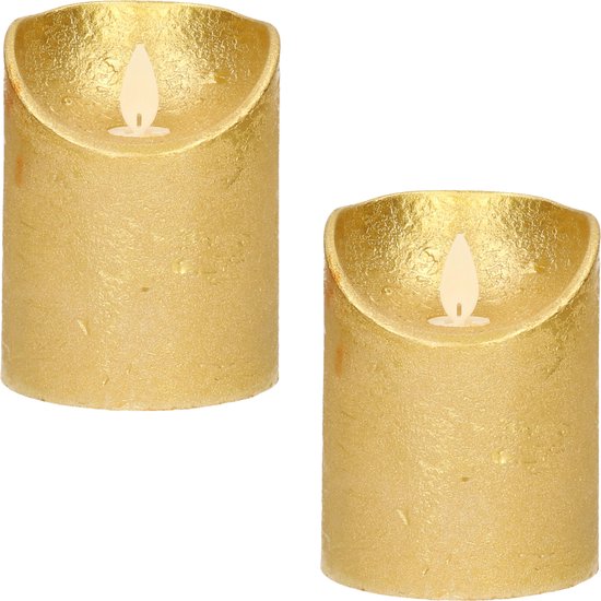 3x bougies LED dorées / bougies piliers 10 cm - Bougies Luxe à piles avec  flamme en