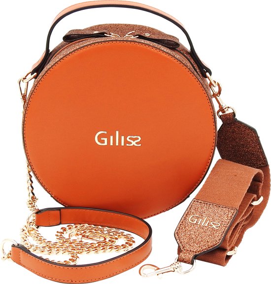 Ronde dames tas - Glitter - Diverse straps - Bruin - Rond - Crossbody & Schoudertas - Model Oscar