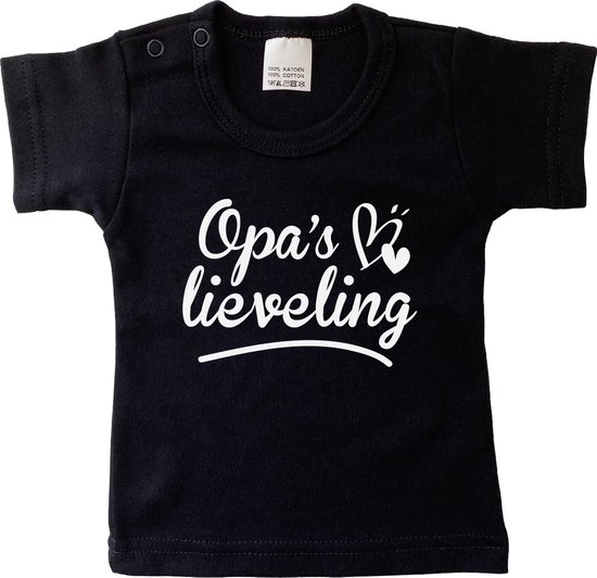 Kinder - shirt - t-shirt - Opa's lieveling - maat: 80 - kleur: zwart - 1 stuks - opa - opa cadeau - kinderkleding - kinderkleding jongens - kinderkleding meisjes - baby kleding