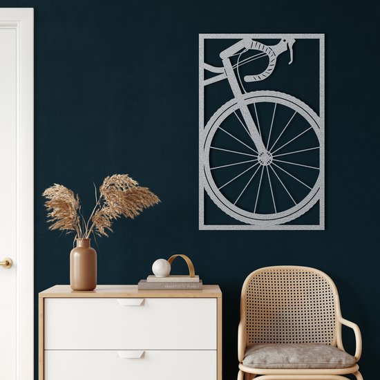 Wanddecoratie | Fiets / Bicycle | Metal - Wall Art | Muurdecoratie | Woonkamer | Buiten Decor |Zilver| 39x60cm