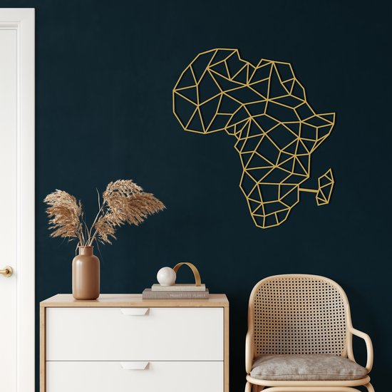 Wanddecoratie | Afrika Kaart/ Africa Map | Metal - Wall Art | Muurdecoratie | Woonkamer | Buiten Decor |Gouden| 75x66cm