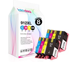 Inktdag inktcartridge voor HP 912 inkt cartridges multipack, hp 912 xl inkt cartridges, HP 912xl inktcartridge 8 pack (2*BK, C, M en Y) voor HP OfficeJet Pro 8010, 8012, 8014 ,8015, 8020, 8022 ,8023, 8024, 8025