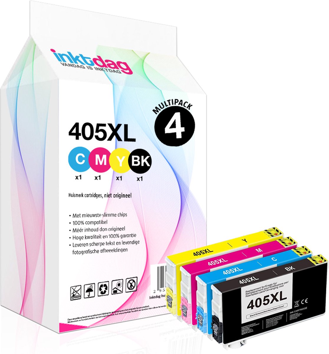 Inktdag inktcartridges voor Epson 405XL multipack Epson 405 inkt van 4 kleuren geschikt voor printers Epson WorkForce Pro WF-3820 DWF WF-3825 DWF WF-4820 DWF WF-4825 DWFWF-4830 DTWF WF-7830 DTWF WF-7835 DTWF WF-7840 DTWF