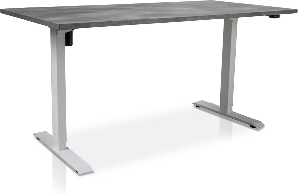 Multi Ratio Zit-sta bureau elektrisch verstelbaar - MRC EASY | 160 x 80 cm | inclusief stekkerdoos en kabelklemmen | frame wit - blad betonlook Wit frame