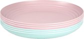 Setje van 10x stuks ronde kunststof diner/ontbijt borden in het groen en roze 25 cm