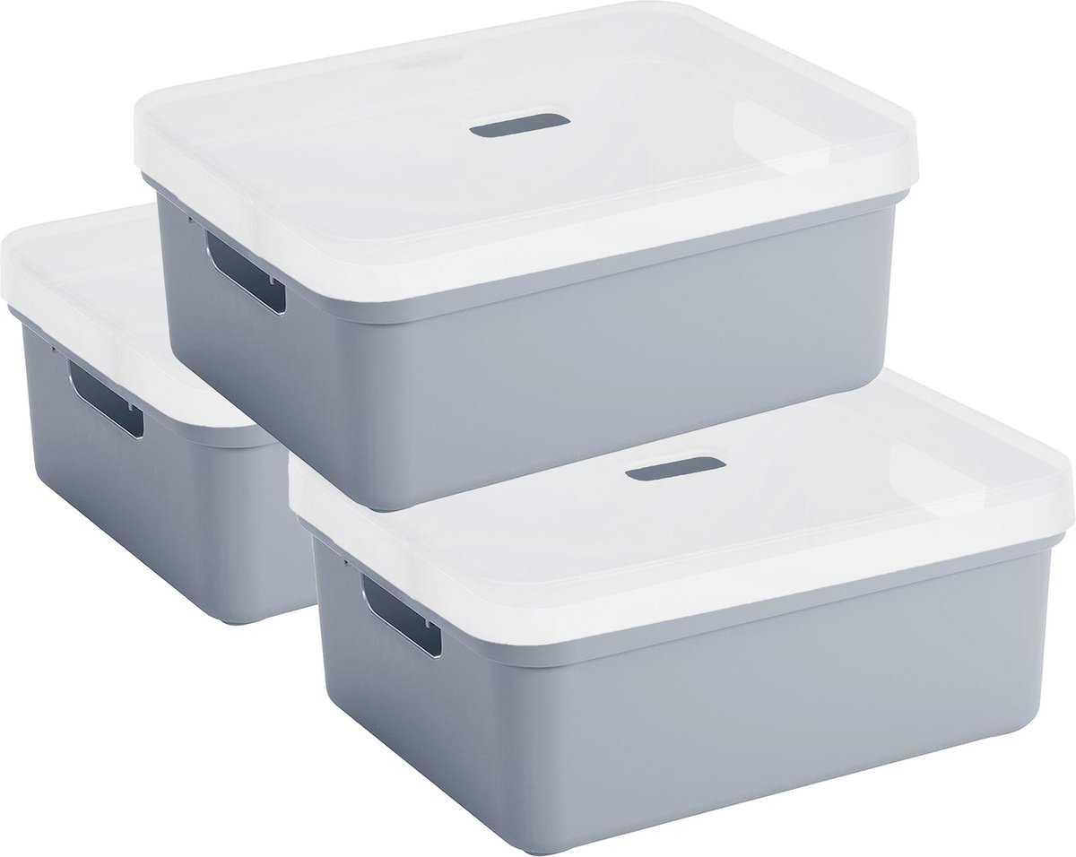 Sunware opbergbox - 3x stuks - 24 liter - donkerblauw - kunststof - transparante deksel - 45x35x18 cm - Sigma serie