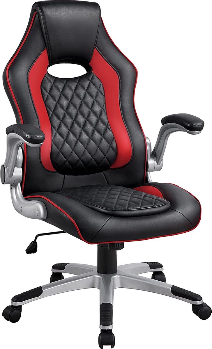 LIVINGSIGNS ergonomische bureaustoel bureaustoel gaming stoel draaistoel met opklapbare armleuningen met kantelfunctie verstelbare draaistoel sportstoel hoogteverstelling rood