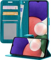 Hoesje Geschikt voor Samsung M22 Hoesje Book Case Hoes Portemonnee Cover Walletcase - Hoes Geschikt voor Samsung Galaxy M22 Hoes Bookcase Hoesje - Turquoise.